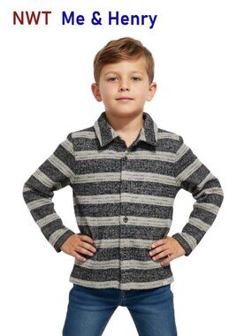 Me & Henry Knit Fall Stripes Button Down Long Sleeve Shirt - size 5/6Y